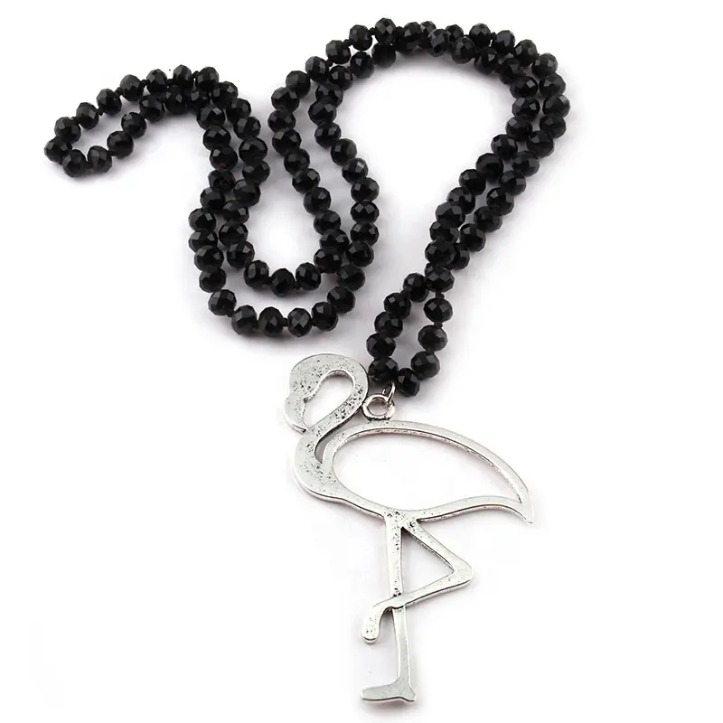 Модное ожерелье из черного хрустального стекла, длинное ожерелье с Завязанными животными фламинго, подвесками
