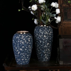Vaso in ceramica con Desktop dorato vaso blu modello di disegno a mano cinese di lusso unico - Product Image 3