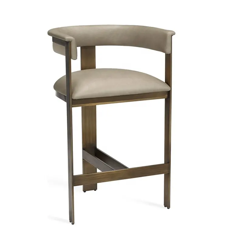 Home Bar Luxo Branco Velvet Counter Stool com Bronze Metal Base.