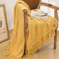 Couverture tricotée en polyester à pompons, style luxe léger, toutes saisons, universelle, multifonctionnelle, pour la maison, vente en gros