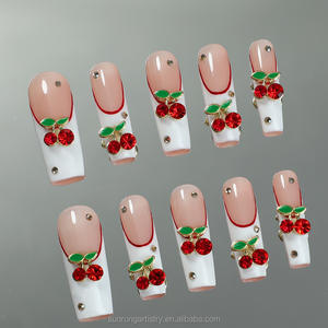 Ongles artificiels de luxe de haute qualité, <span class=keywords><strong>manucure</strong></span> française, décoration 3D <span class=keywords><strong>cerise</strong></span>, ongles press-on faits à la main - Product Image 3