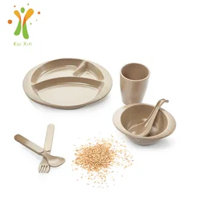 BPA free rice husk spoon and fork dishes children's tableware baby accessories feeding dinnerware set