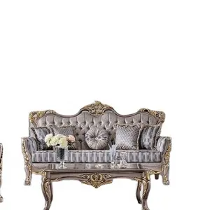 Foshan Modern Turkish Classical Wooden Carved 7-Seat Luxury Arab Majilis Sofa Wholesale Set for Living Room Wooden Fabric Couch