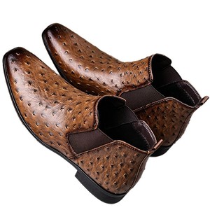 Botas Chelsea Dreamy Stark para Hombre, con Estampado de Avestruz, Punta en Pico, de Cuero Genuino, Estilo Slip-On, para Otoño, Formales, a la Moda - Product Image 3