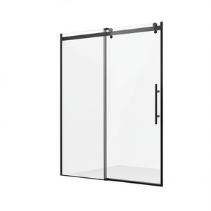 Puerta de Ducha sin Marco de 58-59 x 75 Pulgadas, Vidrio Templado Transparente, Corredera, Negro Mate - Product Image 1