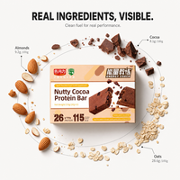 Barre protéinée pour petit-déjeuner, collation, approvisionnement en gros, barre protéinée au cacao, alimentation saine, nutrition diététique, boîte directe d'usine