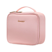 Rownyeon-bolsa organizadora de maquillaje profesional, estuche de cosméticos cuadrado Rosa, con logotipo personalizado, el mejor precio