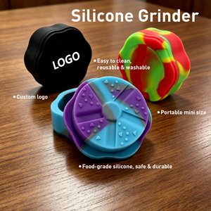 Broyeur d'herbes sèches personnalisé avec logo, ABS/Silicone, manuel, rond, bleu, style simple, pour écraser les épices - Product Image 6