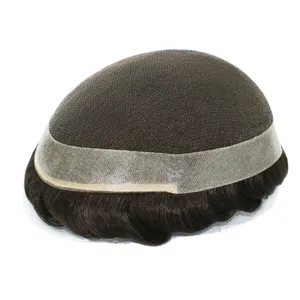 Los Angeles Male Human Hair Prosthesis Best Toupee Lace with Poly around Hair Replacement