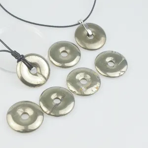 China Aita 40mm Natural Golden Pyrite Donut Stone Beads for Fashion Jewelry Pendants & Necklaces Big Fashion Accessory