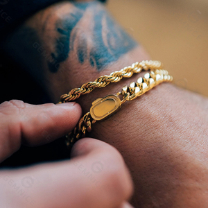Gemnel Men Fashion Jewelry 316L Stainless Steel Pvd Gold 5mm Twisted <strong>Rope</strong> Chain <strong>Bracelet</strong> - Product Image 2