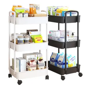 3 Tier 4 Lagen Abs Plastic Opslag Groenterek Plank Slaapkamer Keuken Opslag Trolley Snack Opbergrek Met Wielen