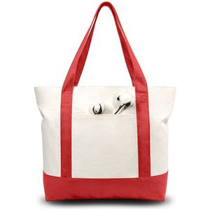 Customized Letter Logo Prints Blank Plain Zipper Pocket Length Shoulder Handle Medium Calico Shopping Cotton <b>Canvas</b> <b>Tote</b> Bags - Product Image 3