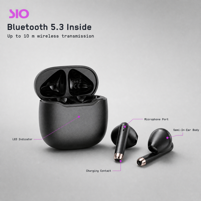 OEM ODM Bilateral Stereo Sound 10m Range Wireless Earbuds 5.3 with Touch Control 5-10 Hours Battery Life