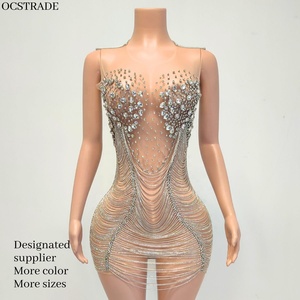 MF Summer Jersey Shiny Embroidered Rhinestone Birthday <b>Dresses</b> Women Bodycon Backless Breathable Tassel Tail Party Club Mini - Product Image 1