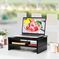 Support d'écran de bureau en bois moderne OEM avec fente pour téléphone portable, rehausseur d'écran PC multifonctionnel, rangement pour ordinateur portable