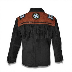 NABTAY SPORTS <b>Men's</b> Black <b>Suede</b> Fringe Cowboy <b>Jacket</b> Beaded Embroidery Breathable Long Length Zipper Closure Casual Winter Wear - Product Image 2