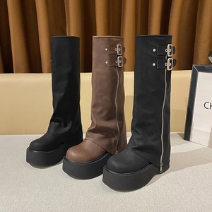 Bottes d'équitation mi-<span class=keywords><strong>mollet</strong></span> <span class=keywords><strong>pour</strong></span> femme, style coréen, avec semelle épaisse en caoutchouc, <span class=keywords><strong>pour</strong></span> l'automne 2025, grandes tailles et petites tailles - Product Image 5