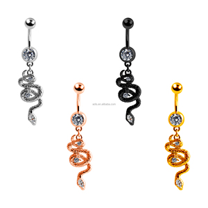 <span class=keywords><strong>Piercing</strong></span> all'<span class=keywords><strong>Ombelico</strong></span> in Acciaio Inox Placcato con Pendente a Forma di <span class=keywords><strong>Serpente</strong></span>, Barra Curva con Zirconi, Gioiello Punk per il Corpo - Product Image 3