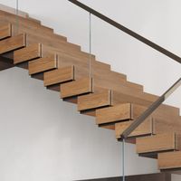 Escalier flottant empilé sur mesure en bois massif avec éclairage LED et structure en acier durable pour hôtel duplex – Prix usine
