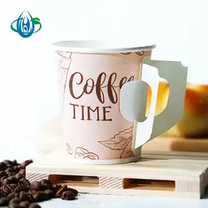 Xícara de papel de café descartável, seguro e saudável, amigável ao ambiente, impressão de flexo, copo de papel 7 oz com alça