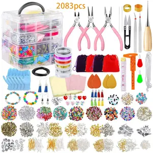 Hobbyworker 4-layer 2083Pcs Beads Charms Bracelet Findings Beading Wire Jewelry Making Kit Supplies