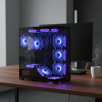Boîtiers d'ordinateur Full Tower Pcooling en promotion avec fenêtre transparente, noirs, châssis ATX irrégulier, en verre trempé