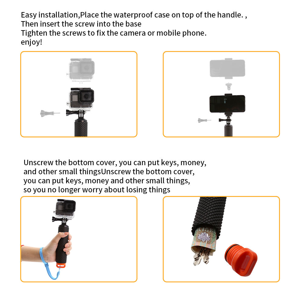 Hongdak Waterproof Floating Hand Grip for GoPro 10 9 8 7 DJI Osmo Xiaomi Yi Action Camera Anti-Slip Floaty Bobber Selfie Stick