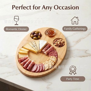 Bamboo Cheese Tray Multifunctional Serving Platter For Party Food Presentation With Wine Glass Holder And <b>Sauce</b> Dips - Product Image 3
