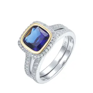 The Most Popular Classic Designs Are Blue Zircon 9-Carat Yellow Gold And 925 Silver Women's Ring