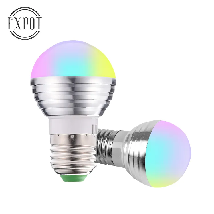 FXPOT-Luz Led inteligente con Control remoto por infrarrojos, Bombilla inteligente de aluminio con cambio de Color RGB, E27, E26, GU10, 5W