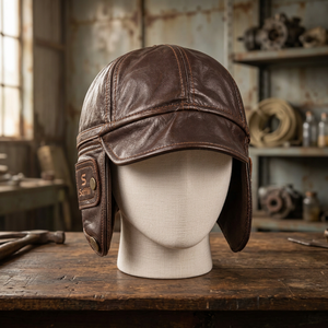 Gorro de Aviador de Cuero Marrón Safflii para Hombre, Gorro de Invierno con Orejeras, Estilo Vintage Casual - Product Image 1