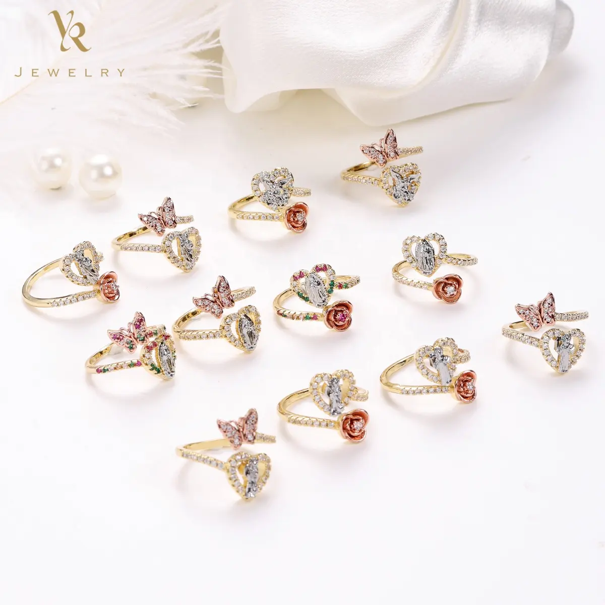 Exquisite Craftsmanship Medalla de La Virgen De Guadalupe Anillo Unique Engagement Heart Shaped Diamond Love Pinky Promise Ring