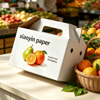 Boîte à fruits en carton ondulé personnalisée avec poignée, auto-érectible, impression CMYK 4 couleurs, emballage portable pour produits frais