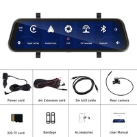 Caméra embarquée double objectif Podofo 9,66'' avant et arrière, écran tactile HD IPS, rétroviseur de voiture DVR, CarPlay sans fil et Android Auto, BT, commande vocale AI