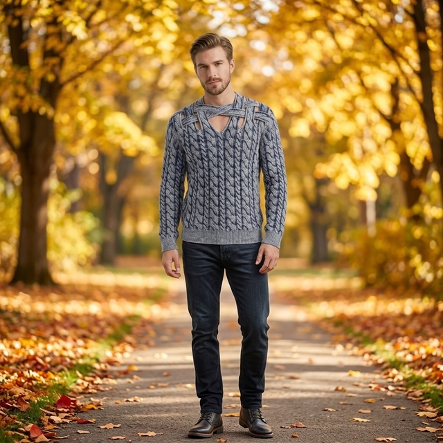 GM17  Men's High Quality of  100% Cotton  Knitted Cable Braiding Long Sleeve Autumn Winter Casual Fashion Custom Logo OEM ODM