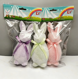 DAMAI Wholesale Easter Flocked Bunny Decor Colorful Bow Knot Standing Rabbit Pick Sticks for Home Tabletop Festival Decoration - Product Image 1