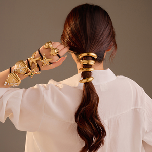 Rarely-seen stainless steel shell sea <b>star</b> headpiece in an arc shape, with 18k gold hair string and metal hair band <b>headband</b> - Product Image 2