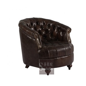 <span class=keywords><strong>Fauteuil</strong></span> de luxe entièrement en cuir véritable <span class=keywords><strong>marron</strong></span>, chic, fini à la main, pour salon, hôtel VIP, chambre d'or - Product Image 2