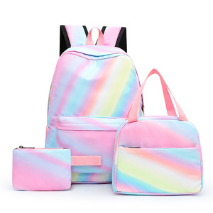 Conjunto de 3 uds. De mochila escolar impermeable OEM para niñas, bolsa para el almuerzo y el lápiz, estilo Oxford incluido para mujeres adolescentes, poliéster colorido