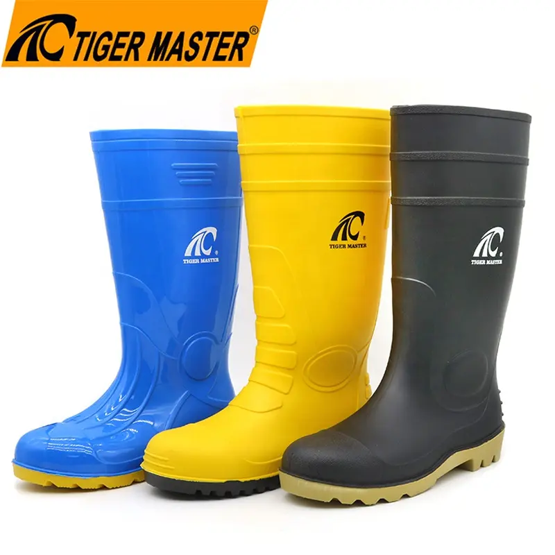 Tiger master oil and slip resistant waterproof prevent puncture steel toe glitter pvc safety rain boots for men