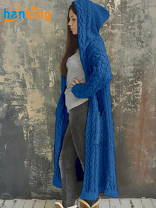 Women's Plus Size Solid Color Long Sleeve <strong>Hooded</strong> <strong>Cardigan</strong> <strong>Ladies</strong> Casual Knitted Hoodies Sweater Loose Oversized Sweaters Coat - Product Image 4
