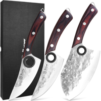Couteau de cuisine double lame avec protège-doigts en caoutchouc pour découper la viande et hacher les os, type Nakiri