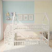 Lit superposé surélevé en bois de pin massif moderne pour enfants avec design en bois de rondin pour chambre à coucher, salon, école, appartement