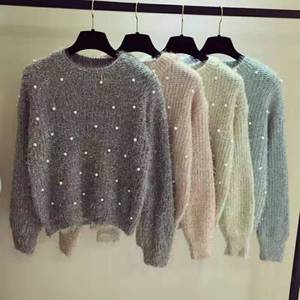 <span class=keywords><strong>Pull</strong></span> court en maille à col rond pour femme, orné de perles et de pompons, style décontracté et tendance, chaud pour l'automne et l'hiver - Product Image 6