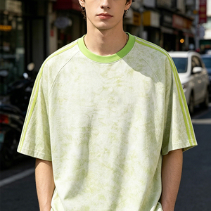<span class=keywords><strong>Camiseta</strong></span> retro americana de manga corta con tres franjas y efecto tie-dye, se puede personalizar con logotipo, <span class=keywords><strong>camiseta</strong></span> holgada de verano para hombre. - Product Image 2