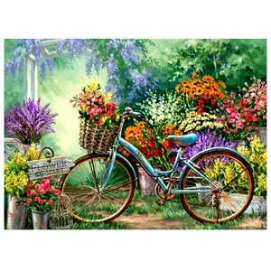 Peinture de diamant 5d à effet "bicyclette jardin", perceuse complète, bricolage