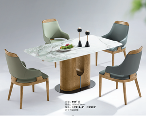 Ensemble de tables à manger rectangulaires miniatures en marbre pour appartement moderne, avec base en bois - Product Image 4