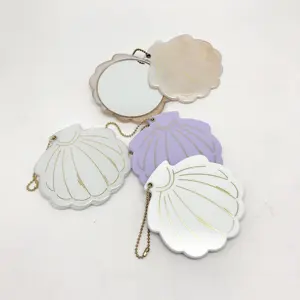 Offre Spéciale 2023 OEM double face pliable mignon en forme de coquille compact poche coloré beau miroir en plastique cosmétique