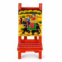 Chaise mobile en bois peinte à la main - Motif paysager d'art populaire indien traditionnel - Décoration de mariage et de maison - Mini chaise